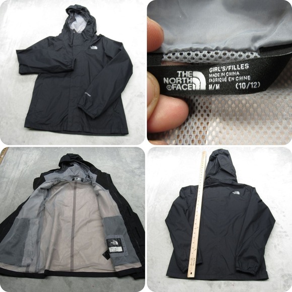 The North Face Jacket Girls Medium Black Hooded Waterproof Lightweight Full Zip - Picture 1 of 14
